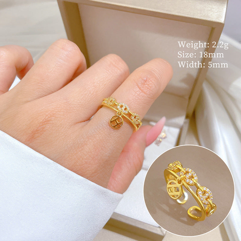 Lucky Chains Gold Crystal Adjustable Ring