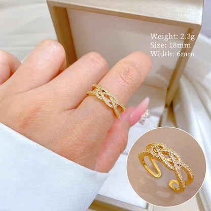 Eternal Knot Gold Crystal Adjustable Ring