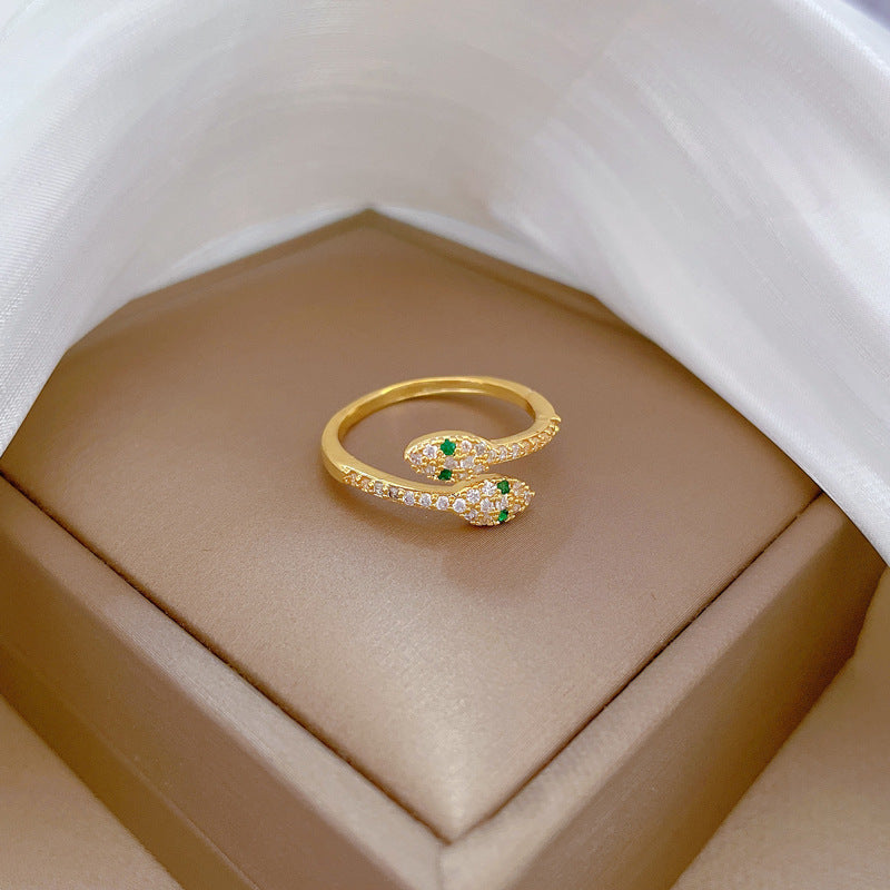 Serpentine Emerald Gold Crystal Adjustable Ring