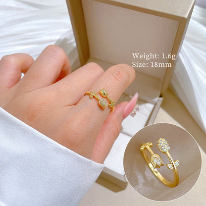 Blossom Heart Gold Crystal Adjustable Ring