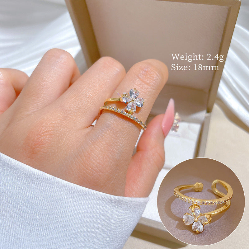 Blossom Grace Gold Crystal Adjustable Ring