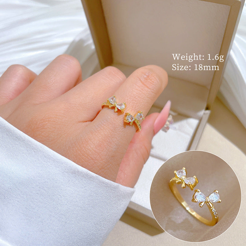 Celestia Bow Gold Crystal Adjustable Ring