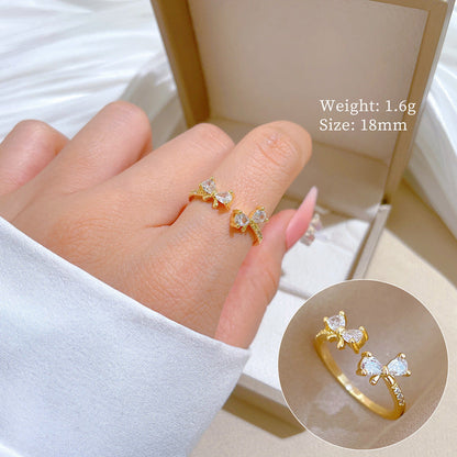 Celestia Bow Gold Crystal Adjustable Ring