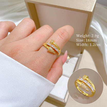 Celestia Arrow Gold Crystal Crossover Adjustable Ring