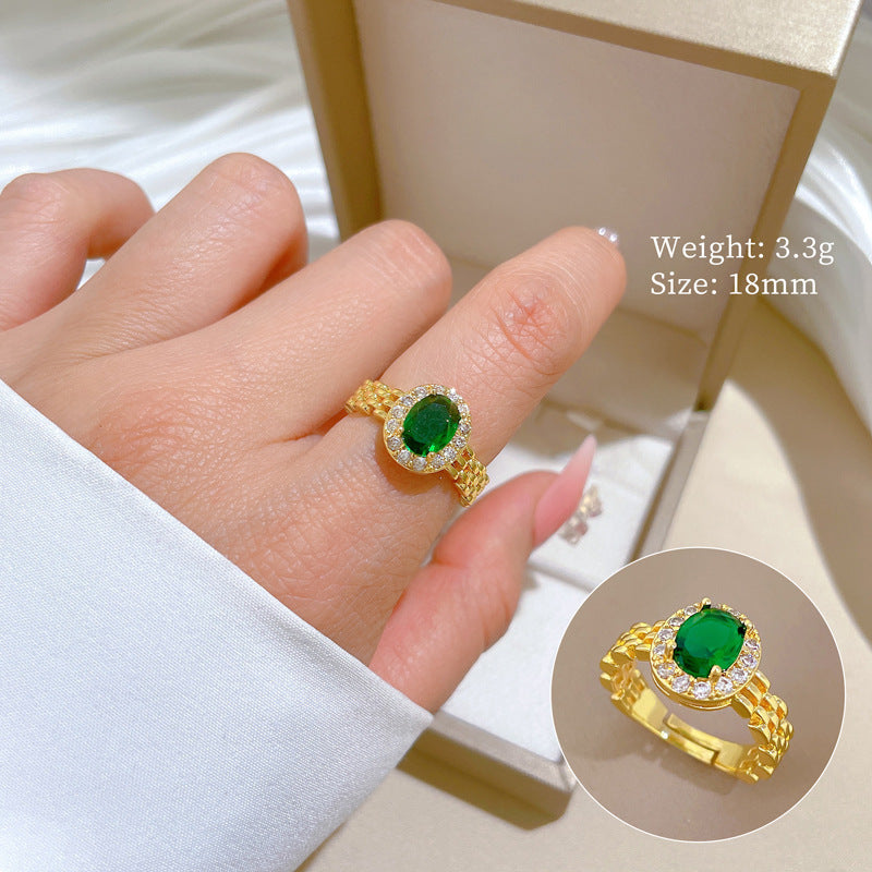 Emerald Royale Gold Crystal Adjustable Ring