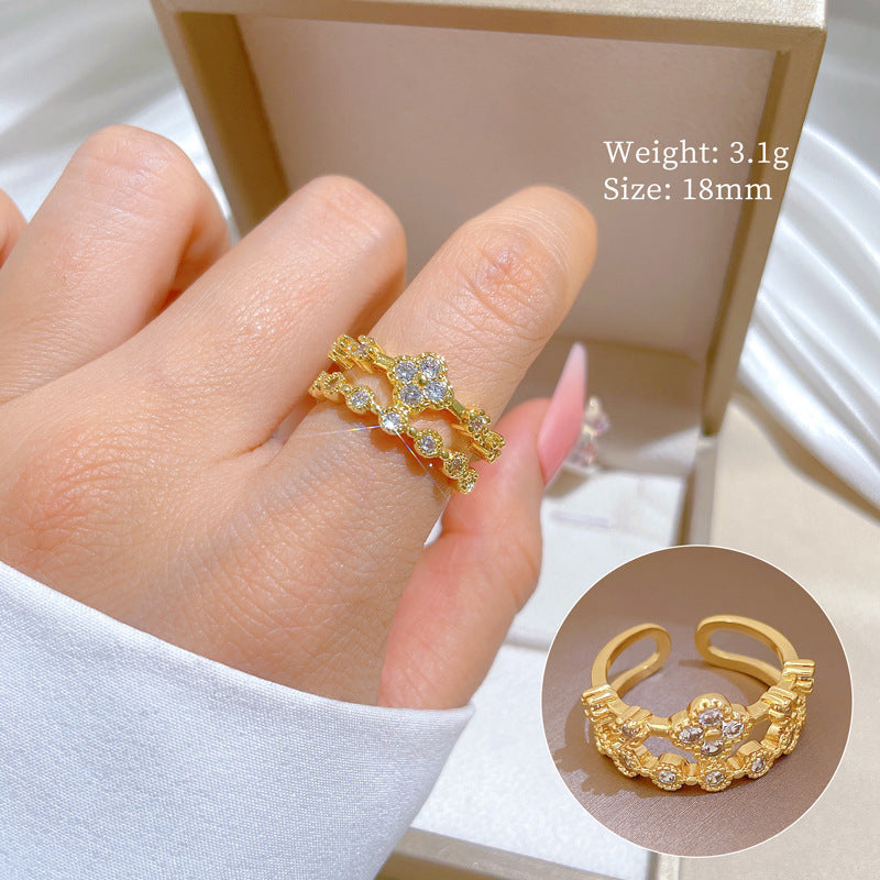 Celestial Bloom Gold Crystal Adjustable Ring