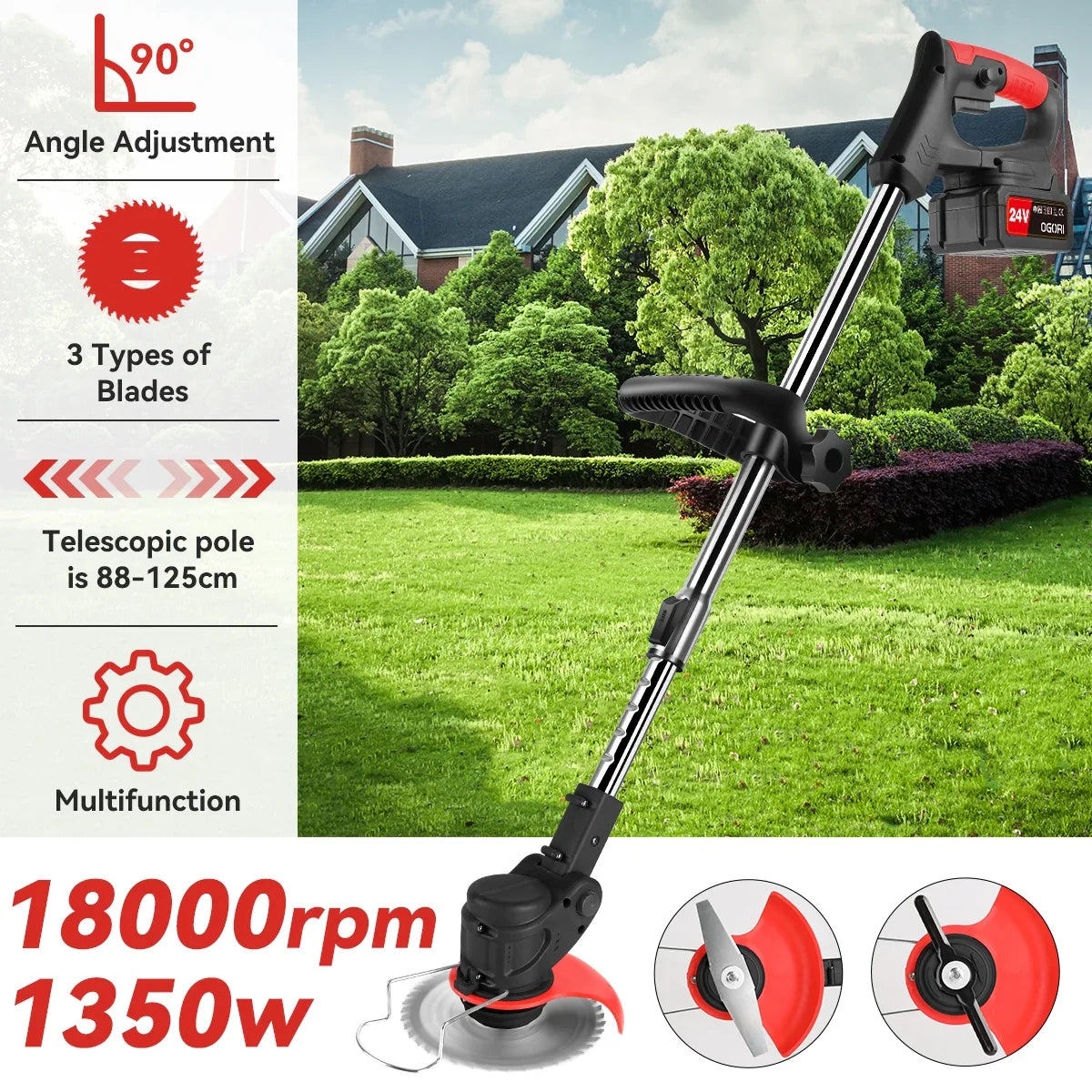 Electric Cordless Lawnmower Electric Rotary Lawn Mower, Close Edge Cutting, Rear Roller, Manual Height Adjust