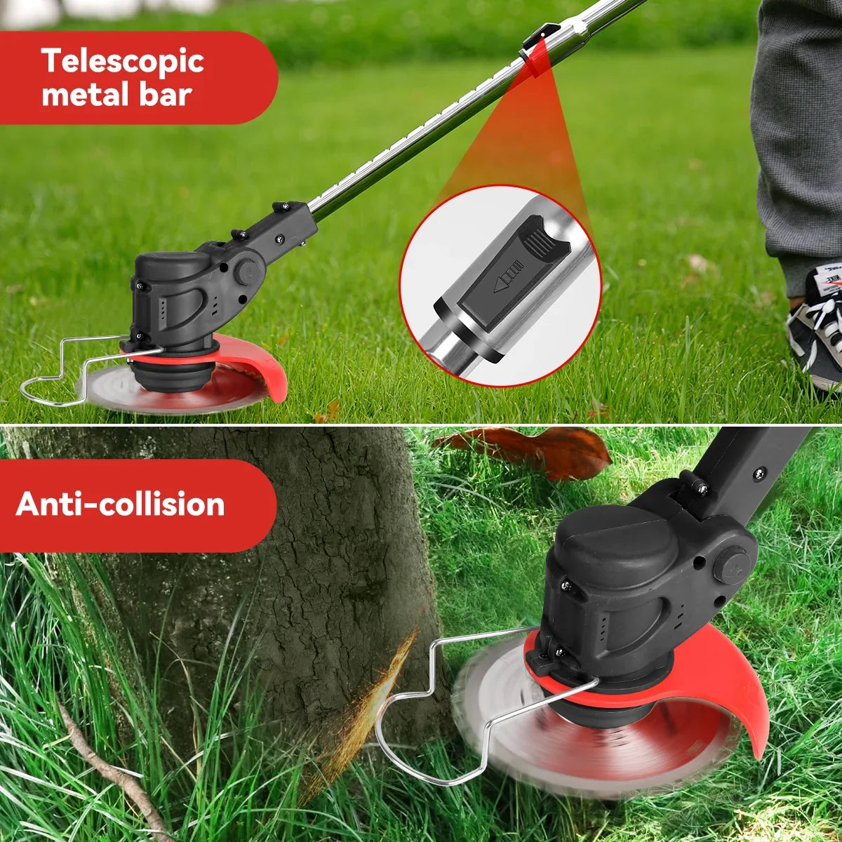 Electric Cordless Lawnmower Electric Rotary Lawn Mower, Close Edge Cutting, Rear Roller, Manual Height Adjust
