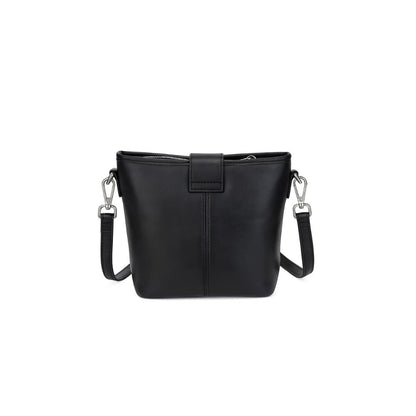 Retro Cube Black Leather Crossbody & Mini Bucket Shoulder Bag