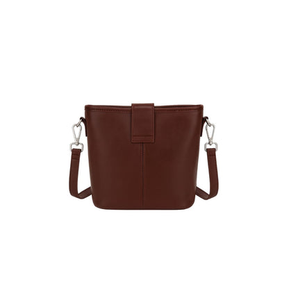 Retro Cube Coffee Brown Leather Crossbody & Mini Bucket Shoulder Bag