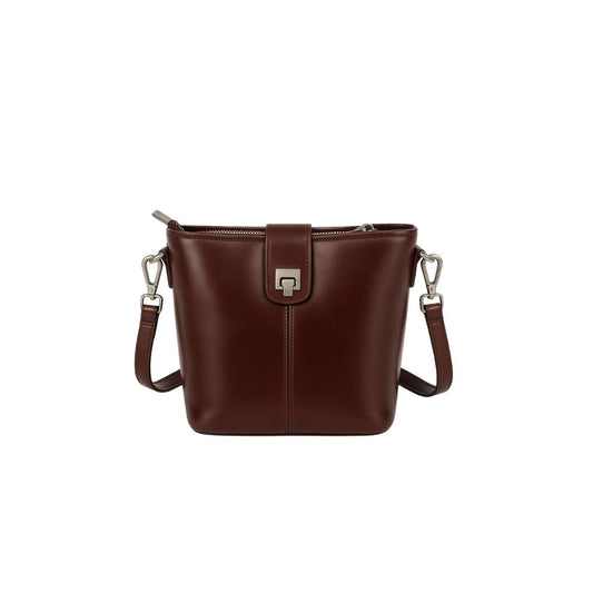 Retro Cube Coffee Brown Leather Crossbody & Mini Bucket Shoulder Bag