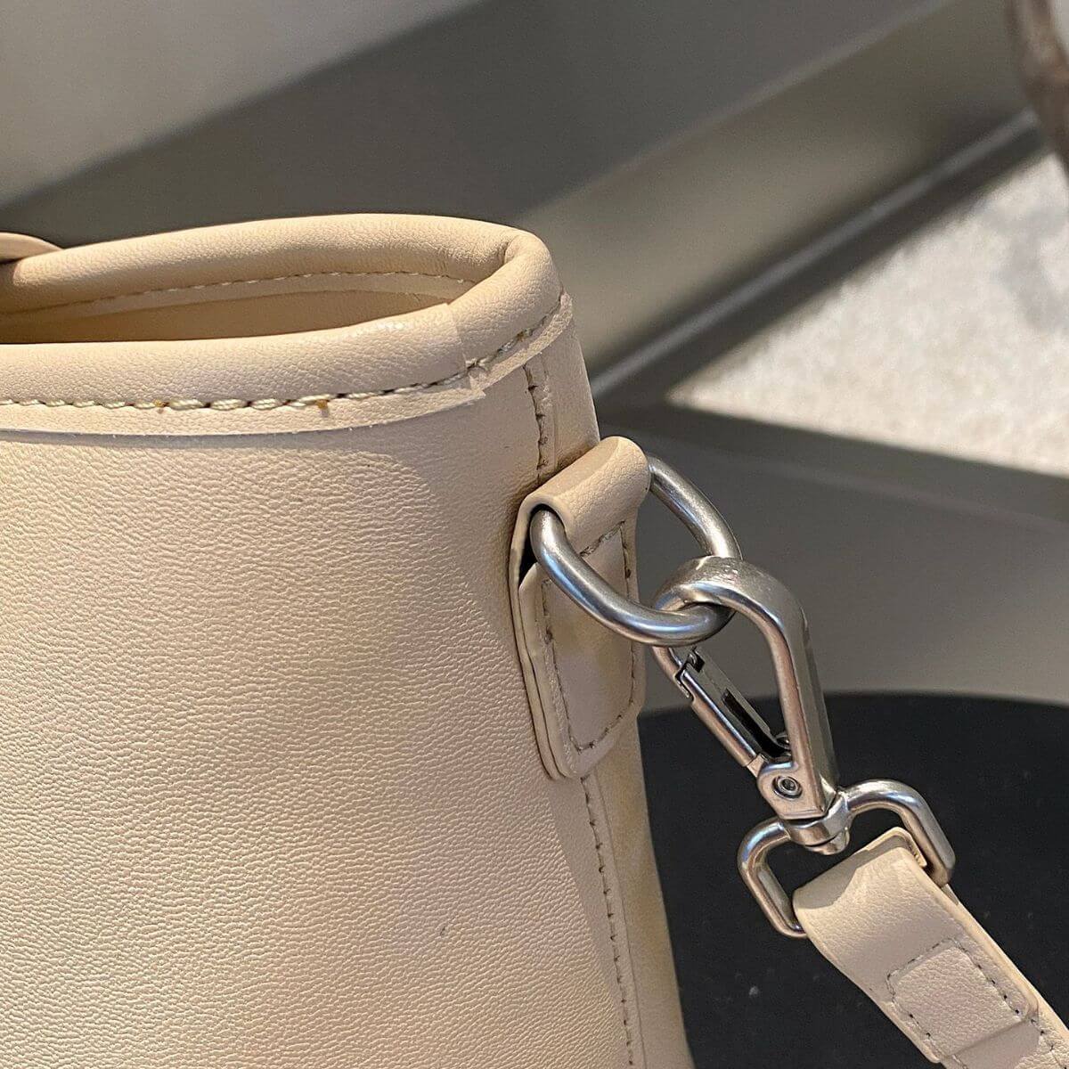 Retro Cube Cream Beige Leather Crossbody & Mini Bucket Shoulder Bag