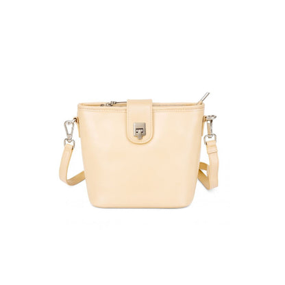 Retro Cube Cream Beige Leather Crossbody & Mini Bucket Shoulder Bag