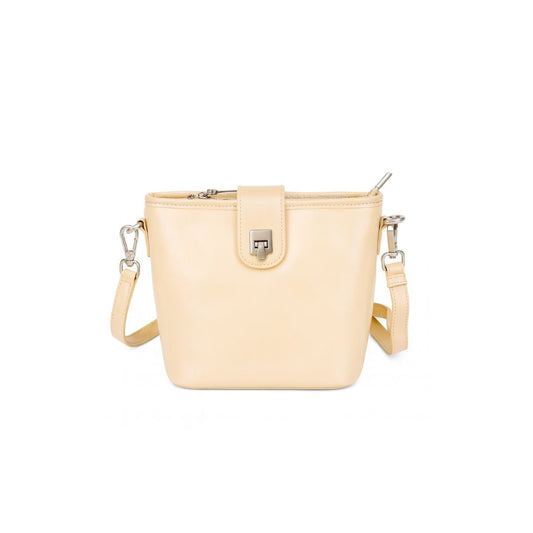 Retro Cube Cream Beige Leather Crossbody & Mini Bucket Shoulder Bag