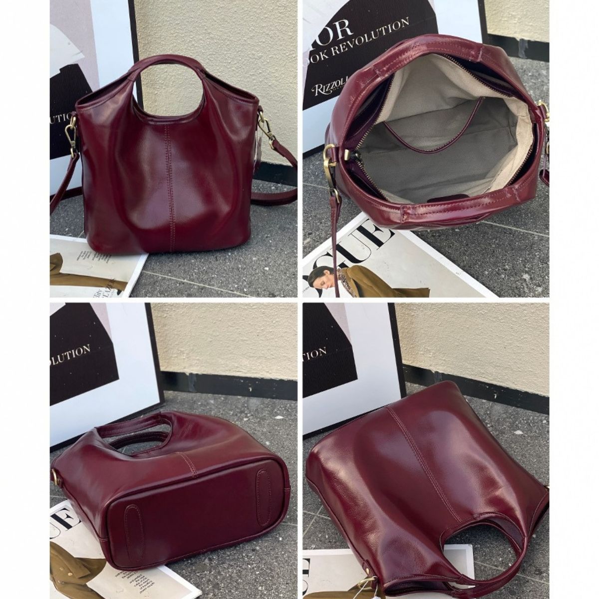 Retro Grace Burgundy Leather Shoulder & Crossbody Bag