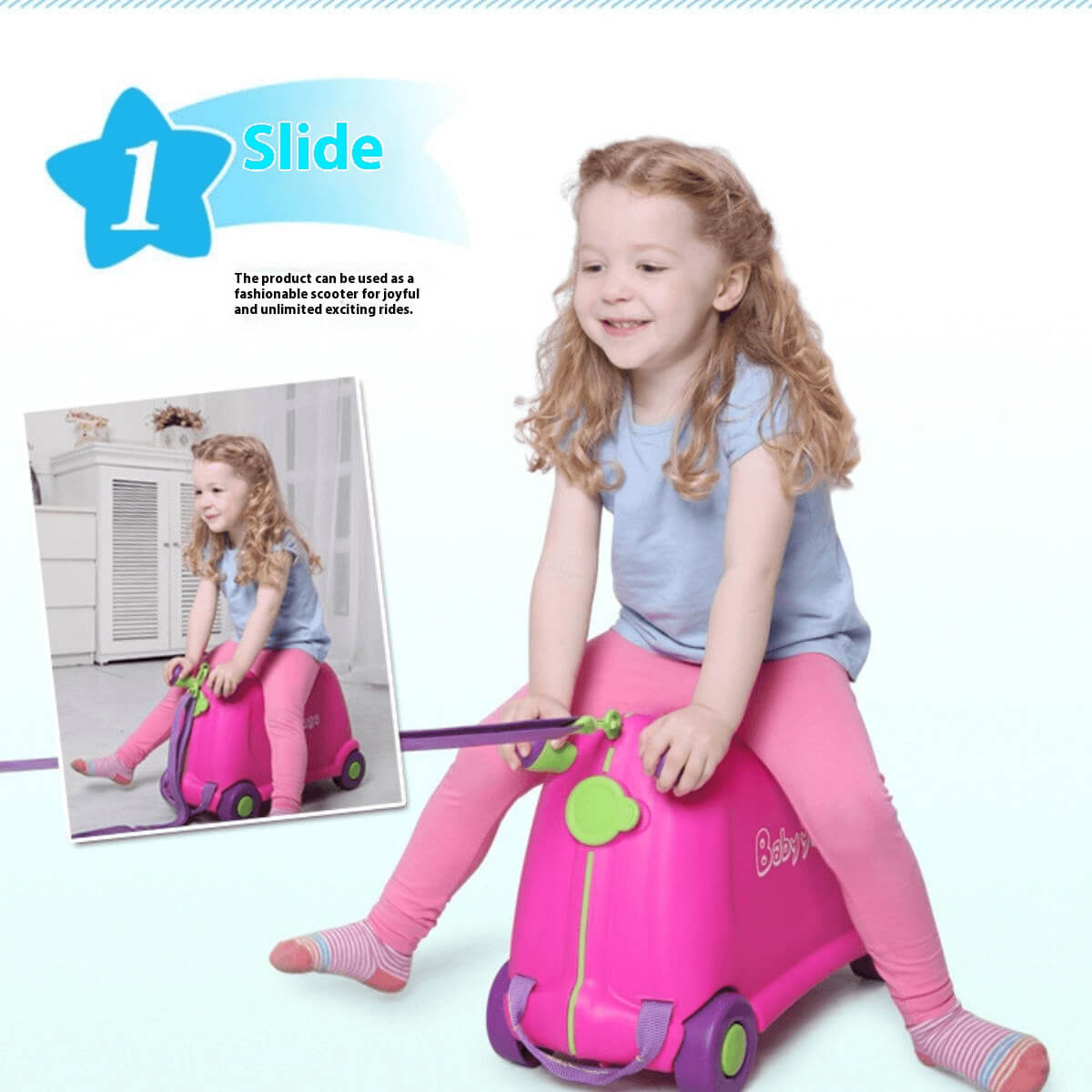 Kids Suitcase on Wheels & Children Travel Luggage | RideGo | Green