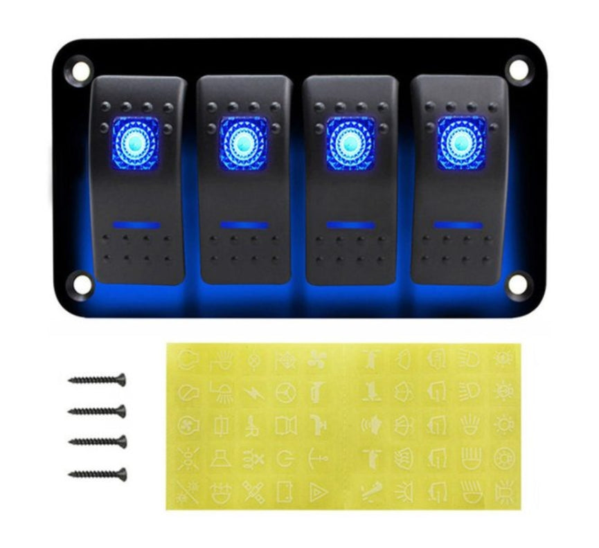 4 Gang Aluminum Rocker Switch Panel Toggle Dash 5 Pin ON/Off