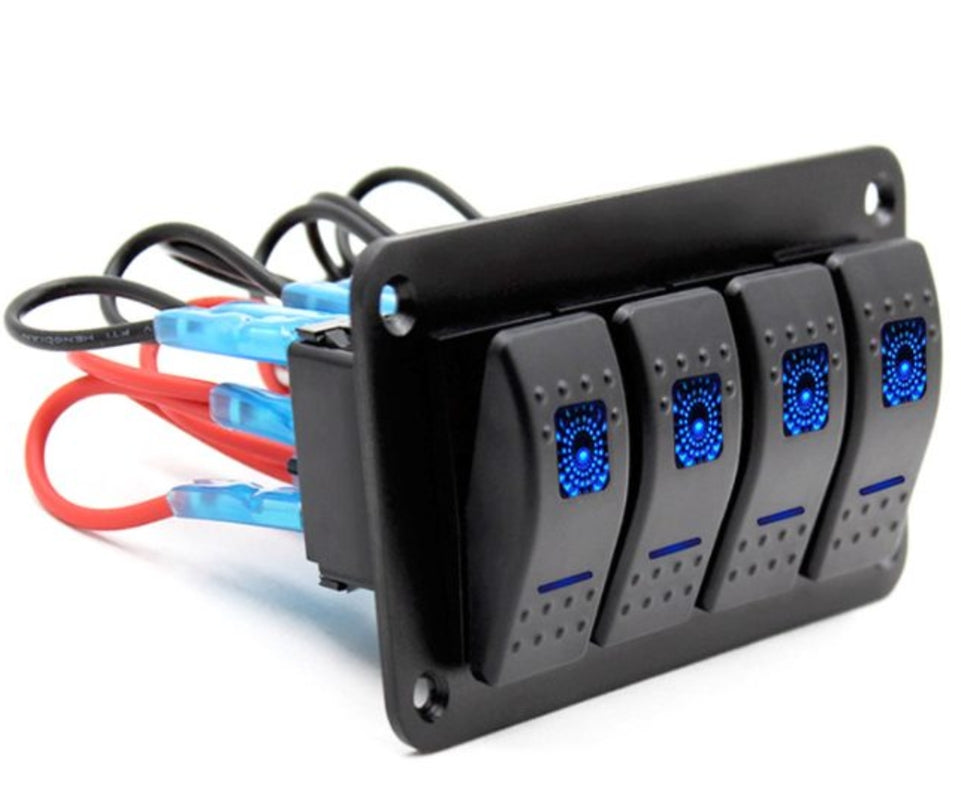 4 Gang Aluminum Rocker Switch Panel Toggle Dash 5 Pin ON/Off
