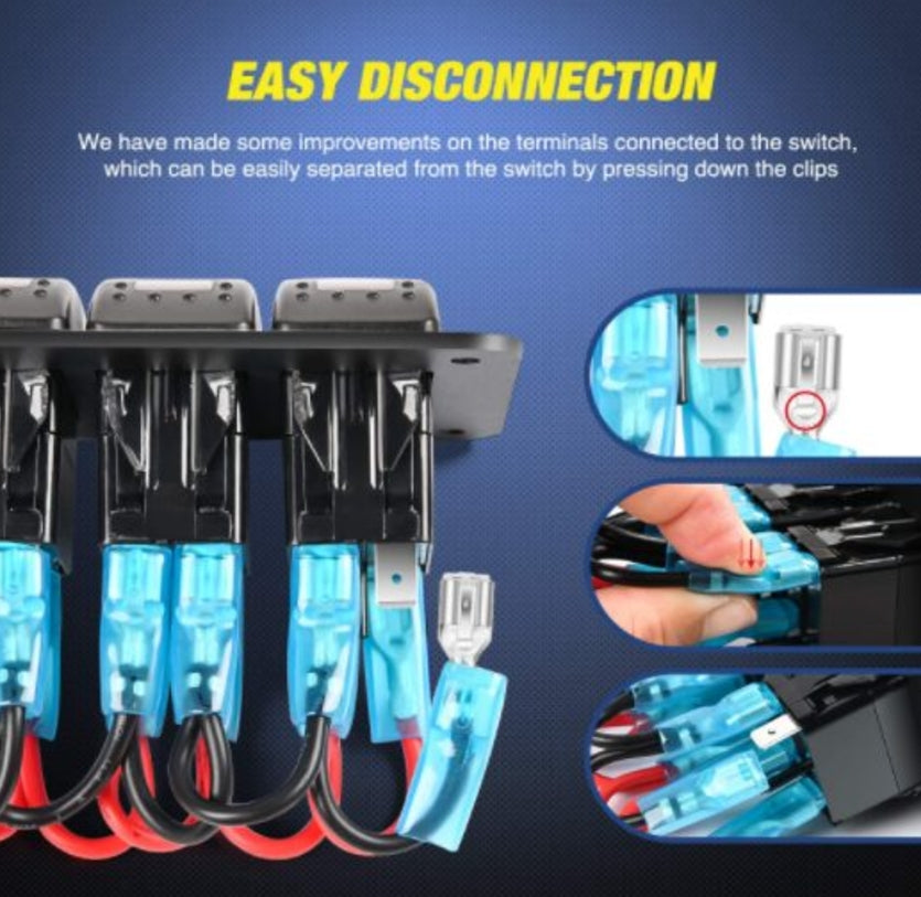 4 Gang Aluminum Rocker Switch Panel Toggle Dash 5 Pin ON/Off
