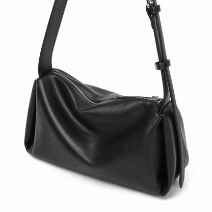 Black Leather HandBag with Adjustable Strap Shoulder Bag Crossbody Bag