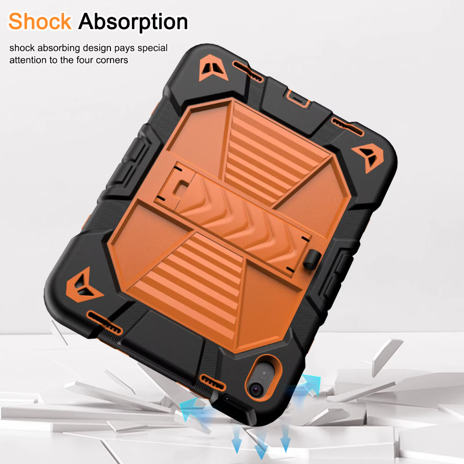 Rugged iPad 10th Gen 10.9" Case – Shockproof Cover Stand & Pencil Holder (Orange)