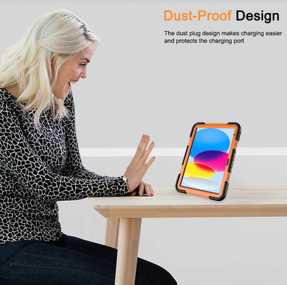 Rugged iPad 10th Gen 10.9" Case – Shockproof Cover Stand & Pencil Holder (Orange)