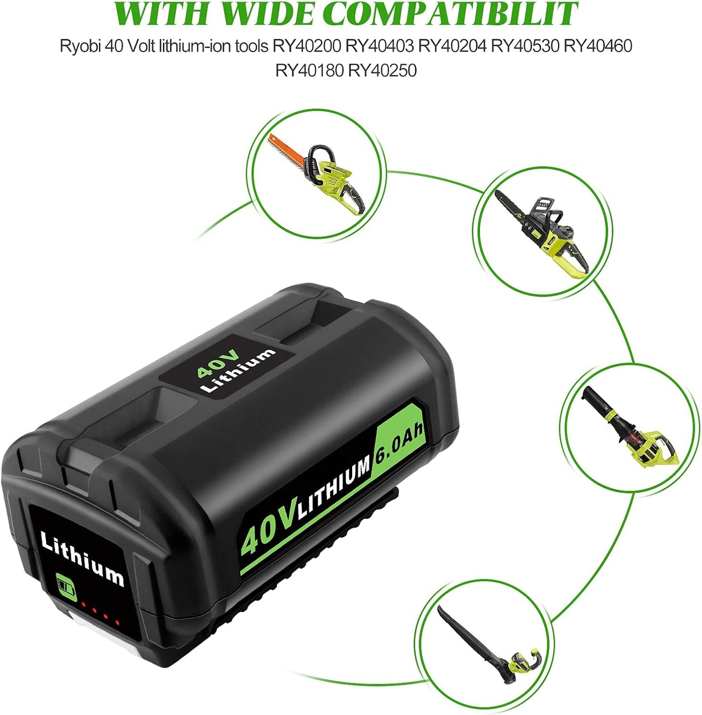Ryobi 40V Battery 6Ah Battery Replacement Compatible