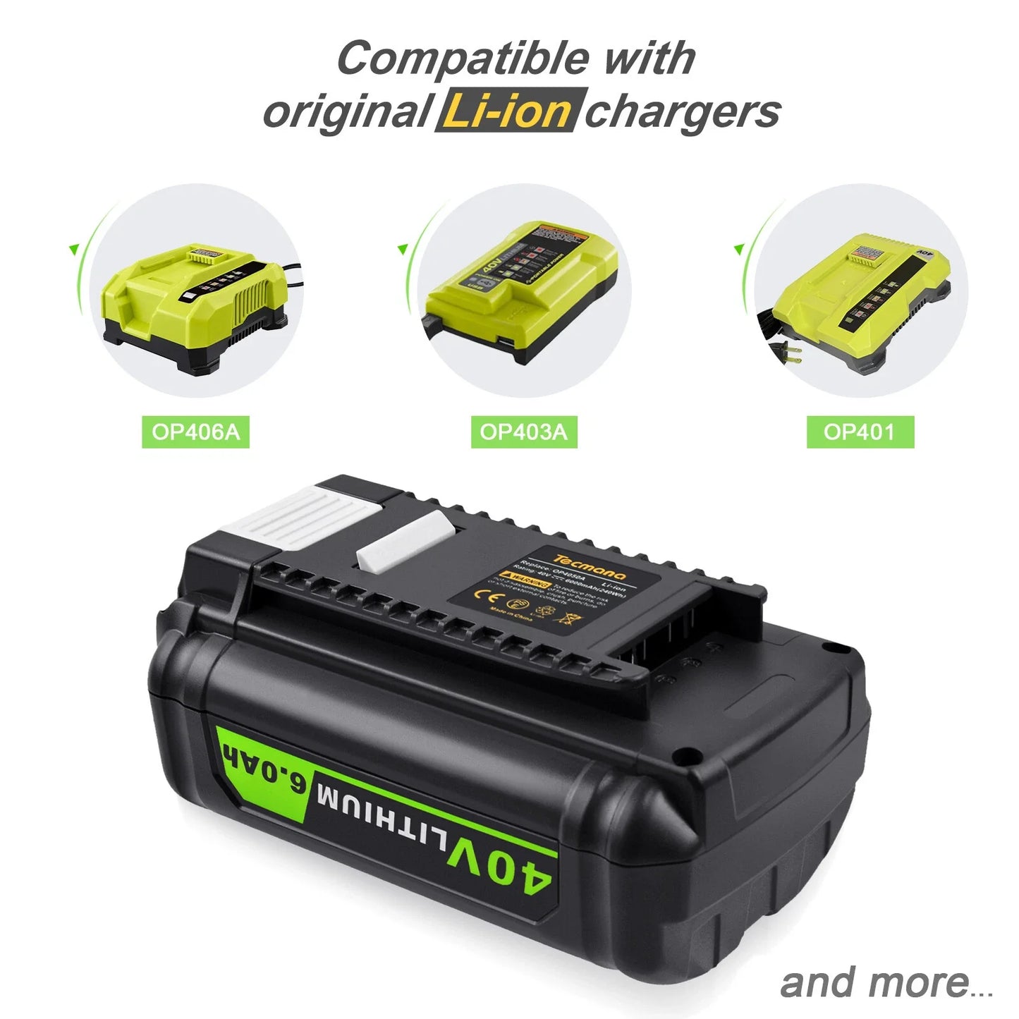 Ryobi 40V Battery 6Ah Battery Replacement Compatible