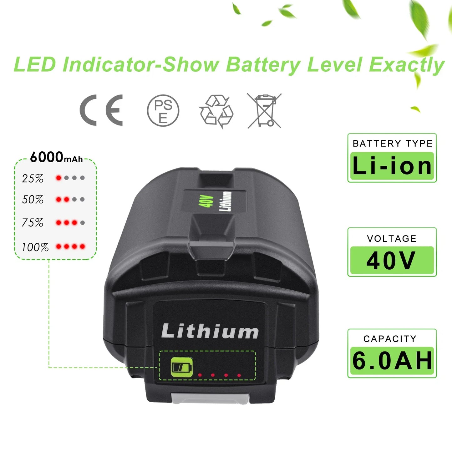 Ryobi 40V Battery 6Ah Battery Replacement Compatible