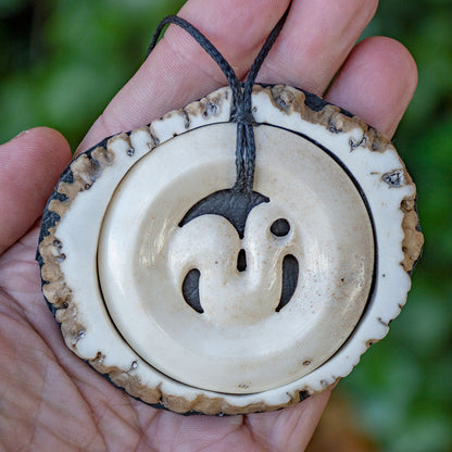 Large Deer Antler Leo Zodiac Emblem with Display Crown Pendant