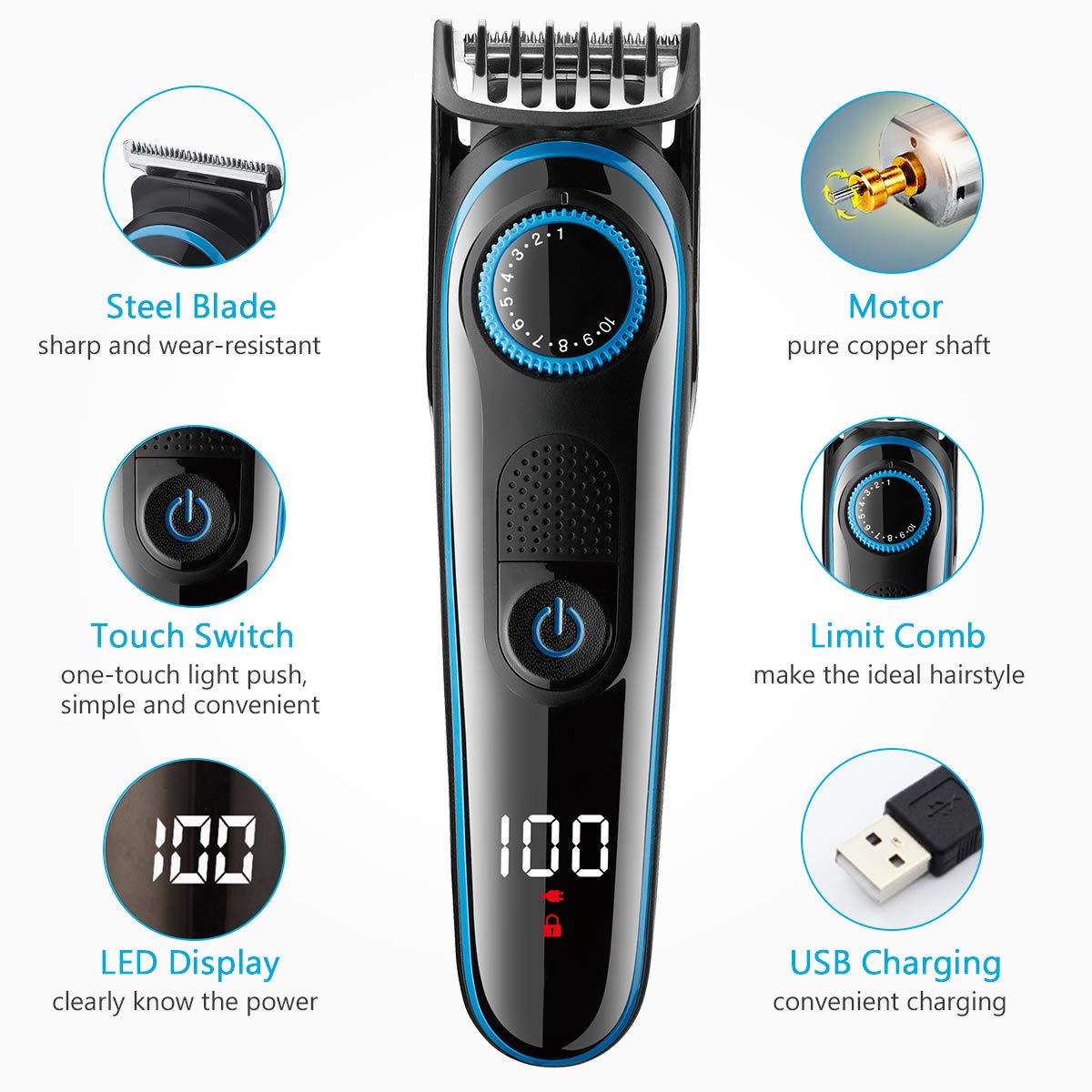Hair trimmer with LED display