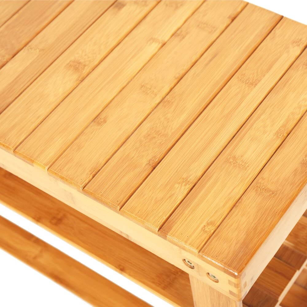 Wood color shoe rack with bench