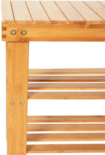 Bamboo Shoe Rack Bench 3-Tier Free Standing Wood Shoe Storage - The Shopsite