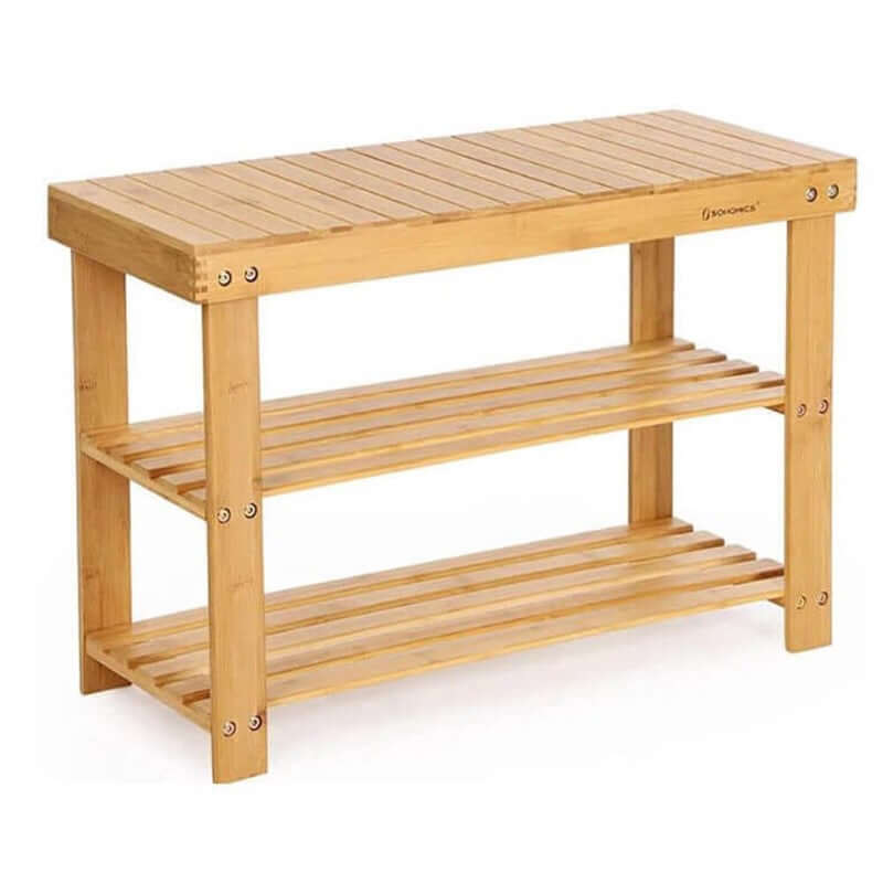Bamboo Shoe Rack Bench 3-Tier Free Standing Wood Shoe Storage - The Shopsite