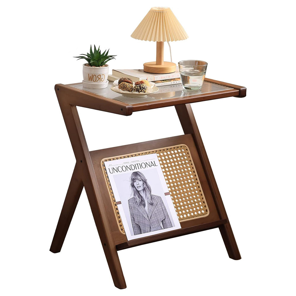rattan side table brown