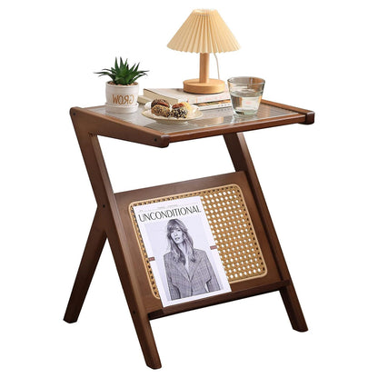 rattan side table brown