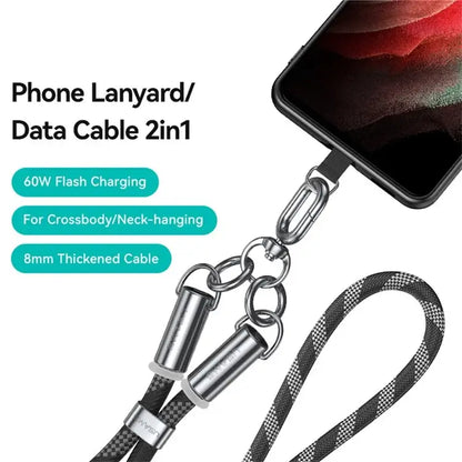 1.2m Phone Lanyard Type-C To Type-C 60W Max Charging Cable