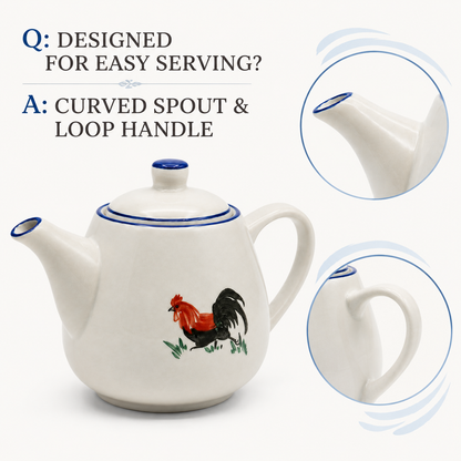 Traditional Blue & White Rooster Porcelain Teapot