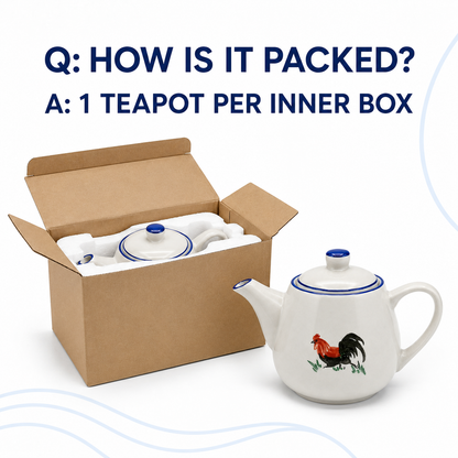 Traditional Blue & White Rooster Porcelain Teapot