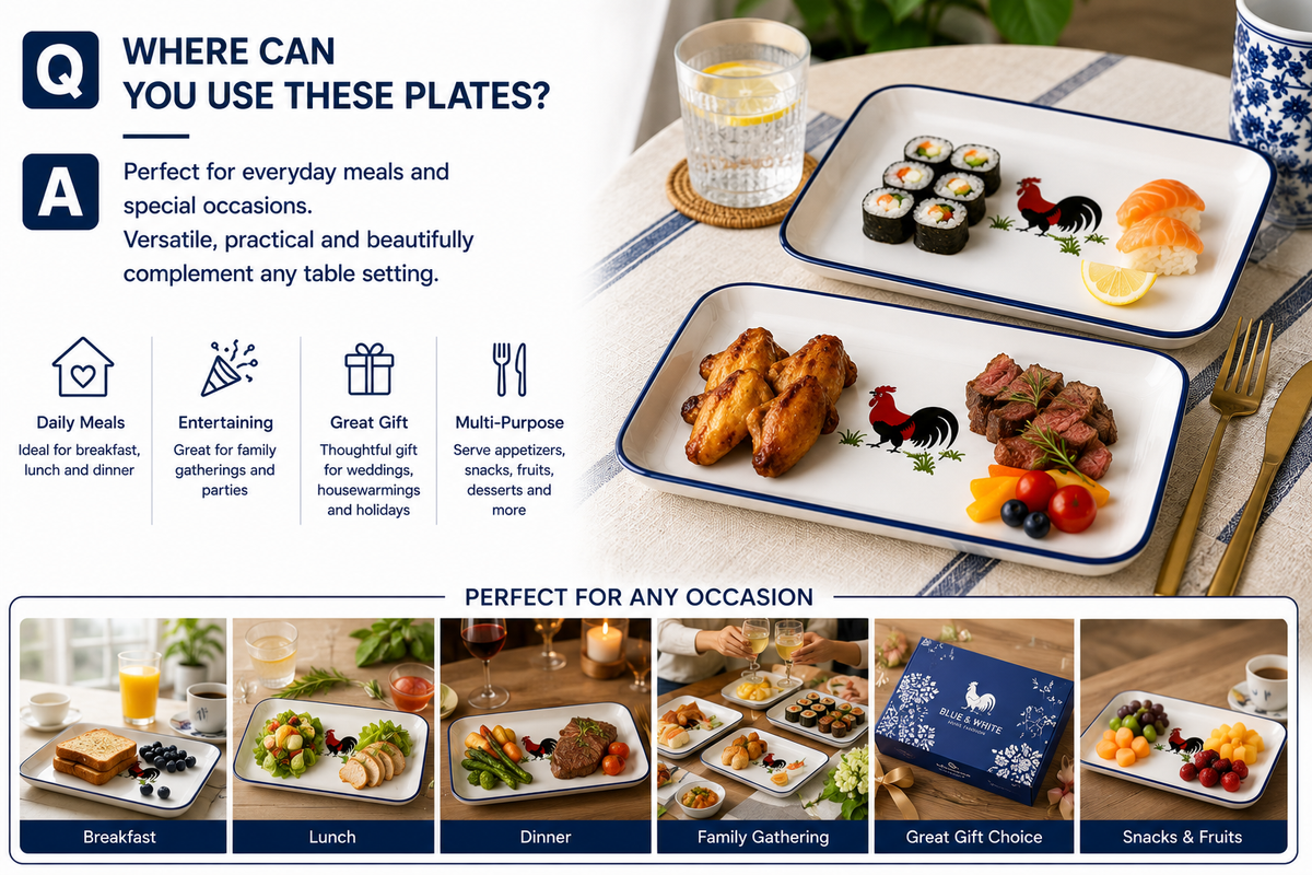 Red Rooster 9-Inch Rectangular Plates – Set of 2