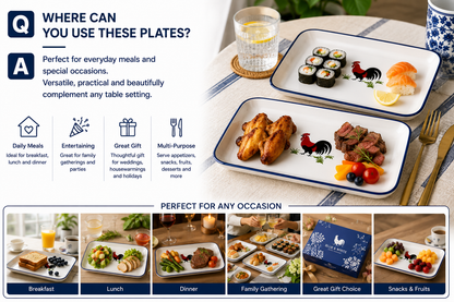 Red Rooster 9-Inch Rectangular Plates – Set of 2