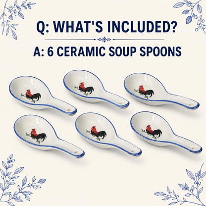 Red Rooster Medium Porcelain Soup Spoons – Set of 6
