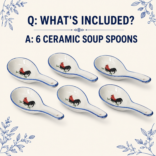 Red Rooster Medium Porcelain Soup Spoons – Set of 6