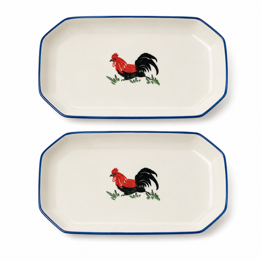 Red Rooster 12-Inch Octagonal Platters – Set of 2