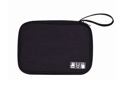 2 Layer Waterproof USB Cable Charging Storage Bag Phone Pad Zip Organiser - BK