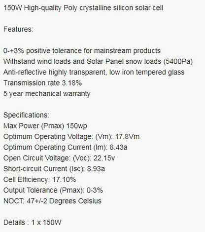 Solar Panel 150W Poly-crystalline with controller and mount