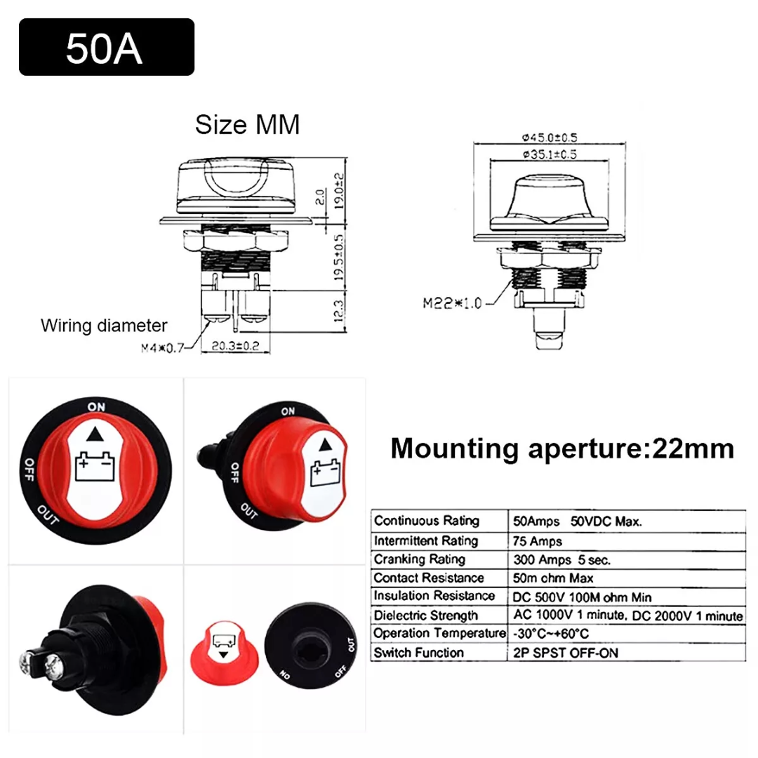50A Battery Isolation Switch 12V On/Off