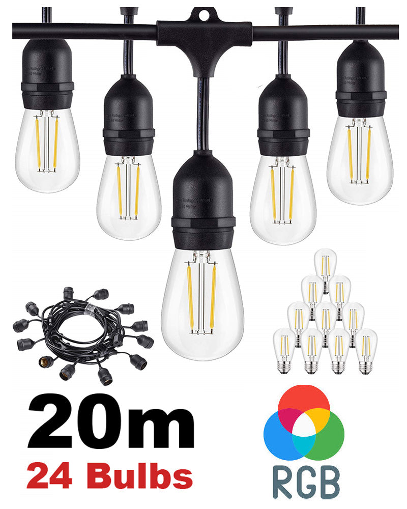 Waterproof Festoon Lights with 20M 24 bulbs RGB