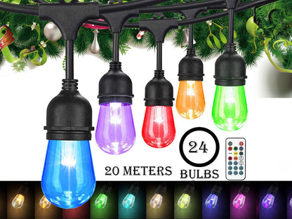 Waterproof Festoon Lights with 20M 24 bulbs RGB
