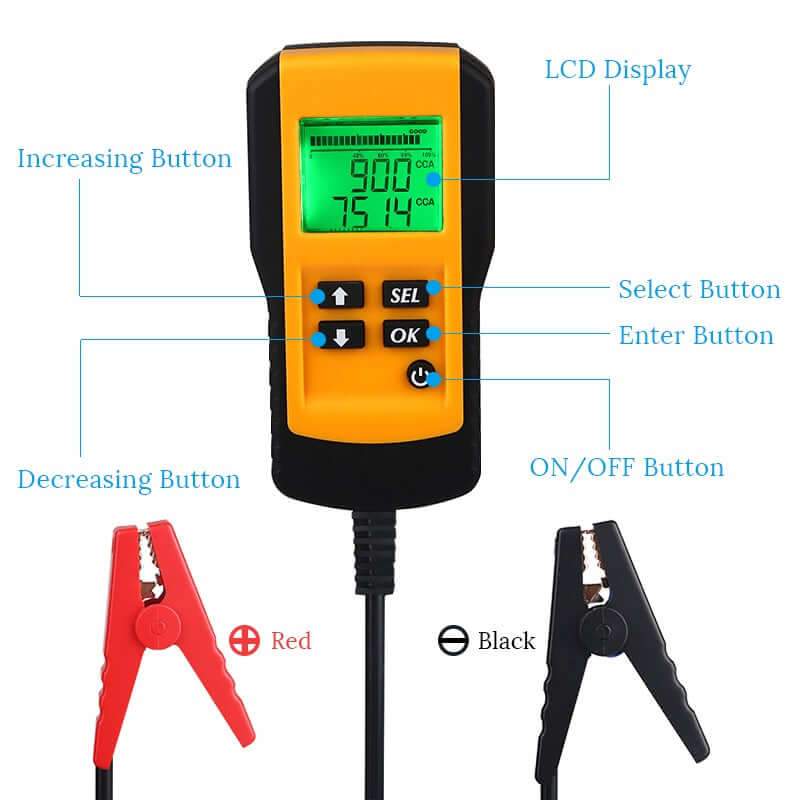 Yellow battery tester device